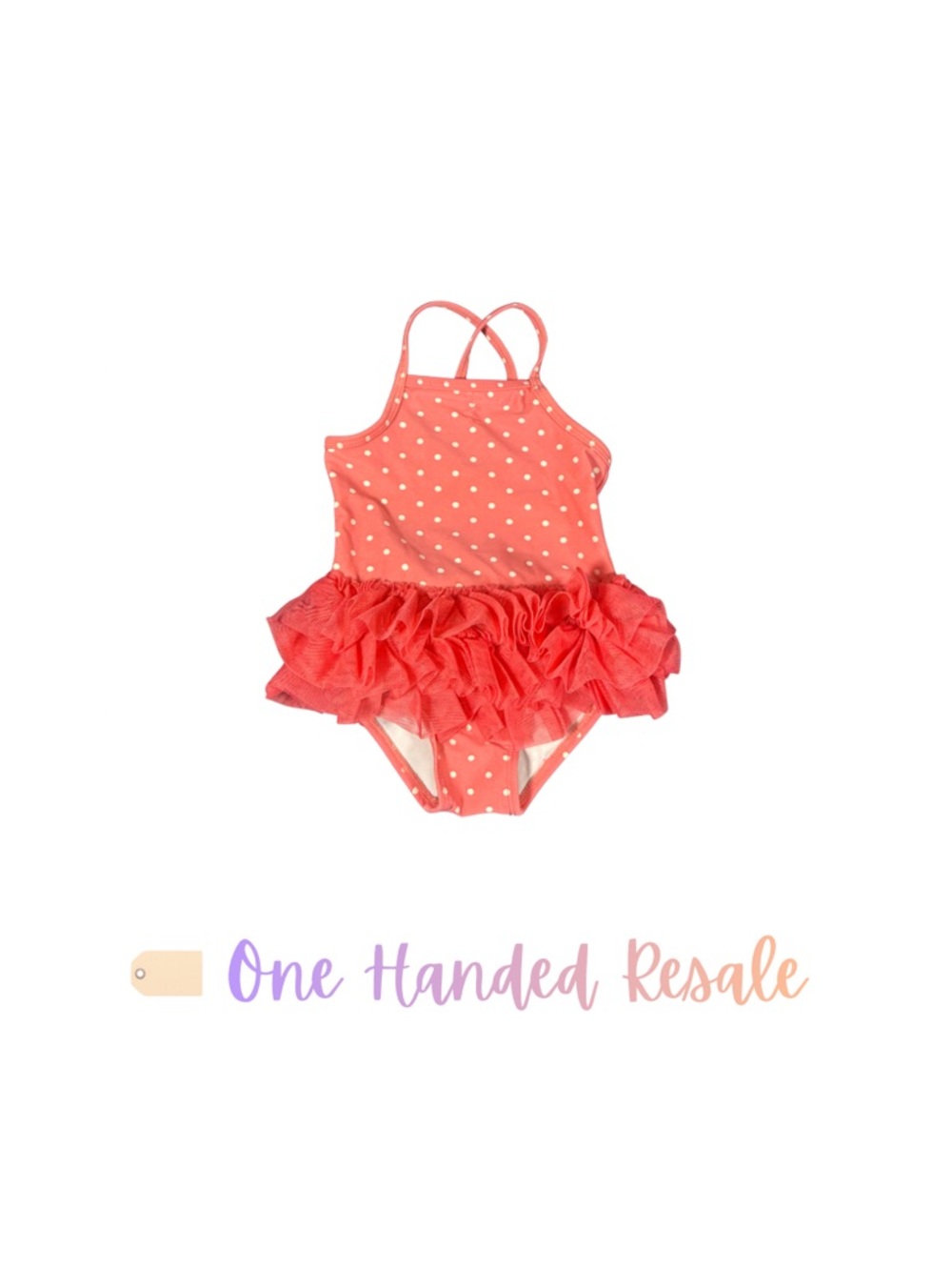 🏝️ Circo Coral Pink Polka Dot One Piece Swimsuit w/ Tutu Skirt 12M